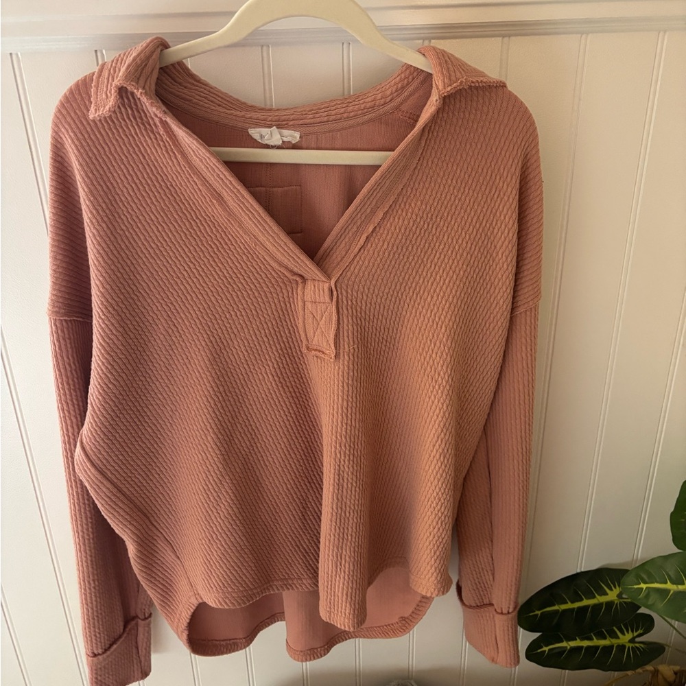 Pink Waffle Knit Pullover
